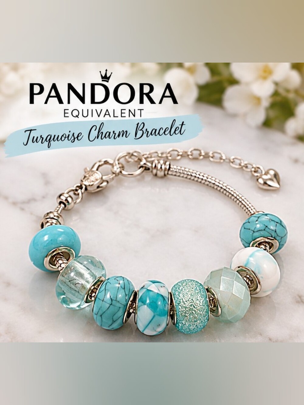 ✨ Pandora-Style Silver Charm Bracelet Sparkling Heart & Love Charms💎